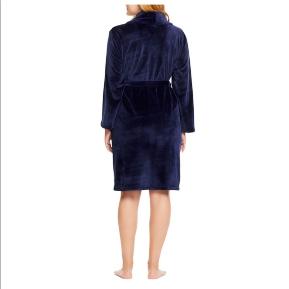New Womens Velour Robe Cozy Plush Navy Blue - Picture 3 of 11